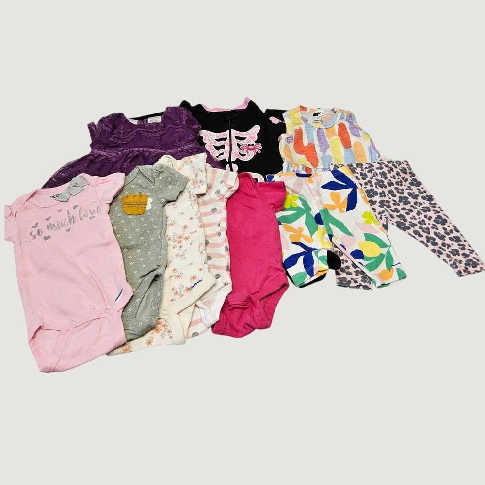 Carter's Gerber Baby Girl‎ Clothes Lot NB 0-3 Months Bodysuit Pants Dress 10pc